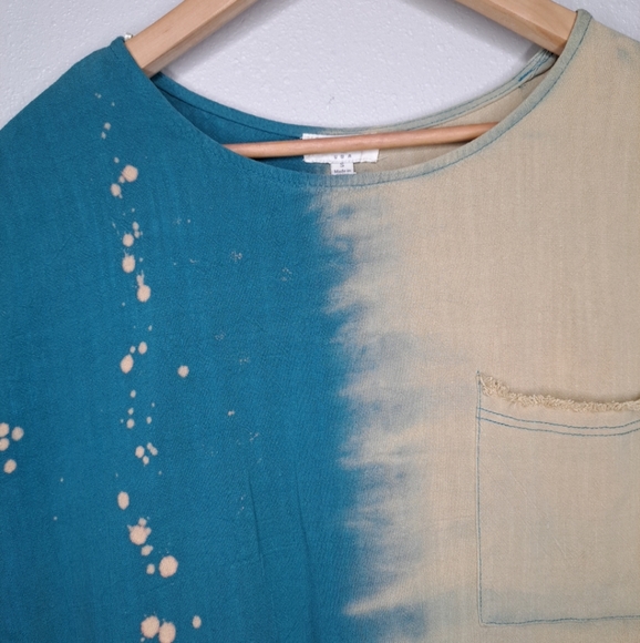 Umgee Splatter Dip Dye Short-slv Linen Cotton Top Boho Relaxed Fit Size S - Picture 7 of 16
